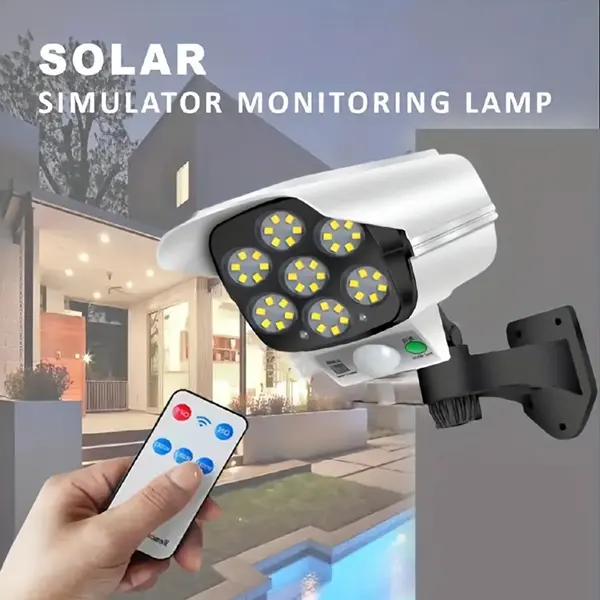 1:1 Fake Protective Solar-Powered Security Camera Light, Wall-Mount, Motion Sensor, Remote Control, IP65 Waterproof LED Deterrent, Durable Rechargeable Plastic Outdoor Lighting for Home-Garden,dorm essentials,home decor,home essentials,camping essentials
