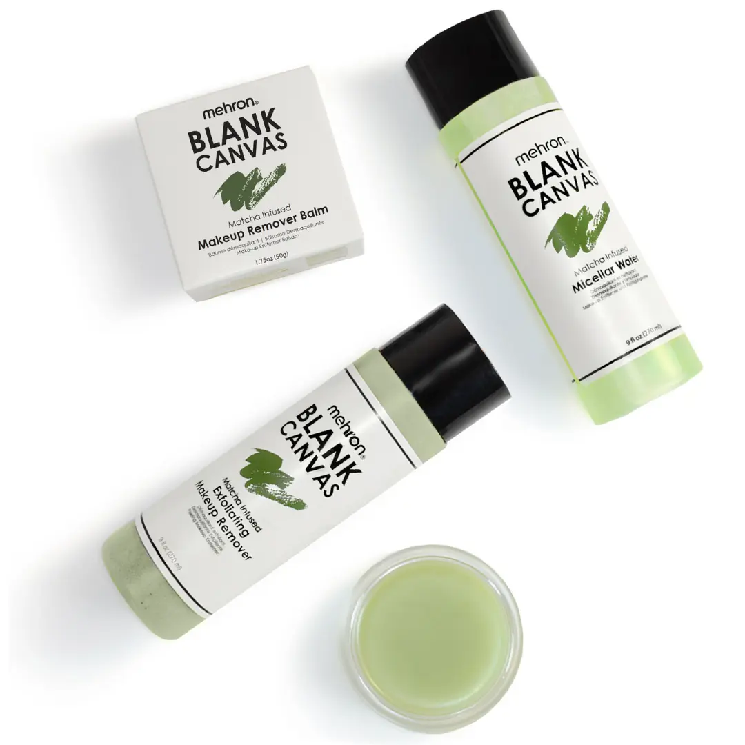 Mehron Blank Canvas Micellar Water, Exfoliating Makeup Remover, and Makeup Remover Balm Collection