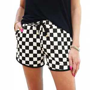 Asvivid Women's Bottoms Checkered Drawstring Elastic Waist Casual Summer Shorts with Pockets for Women