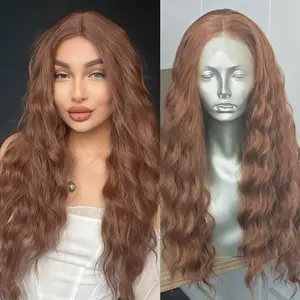 RONGDUOYI Light Bown Synthetic Wig for Women Use Loose Wave Middle Part Lace Front Wig Honey Brown Wavy Hair Glueless Heat Friendly Daily Makeup Wigs