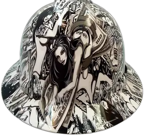 B&W Street Art Money Collage - Custom Hydro Dipped Full Brim Hard Hat