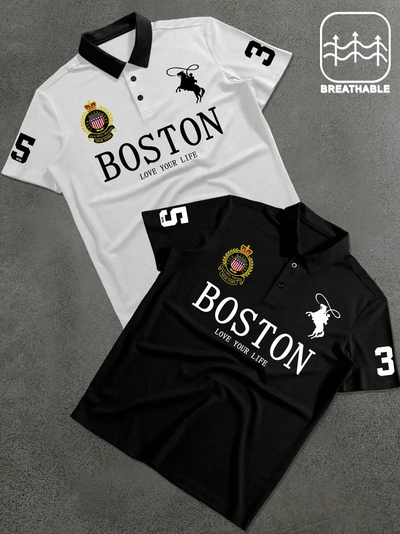Men's Letter & Number Print Polo Shirt, Printed Polo Shirt, Regular Fit Streetwear Collared Short Sleeve Top, Breathable Summer Polo for Daily Outdoor Wear, All-Season Wear, Casual Polo Shirt