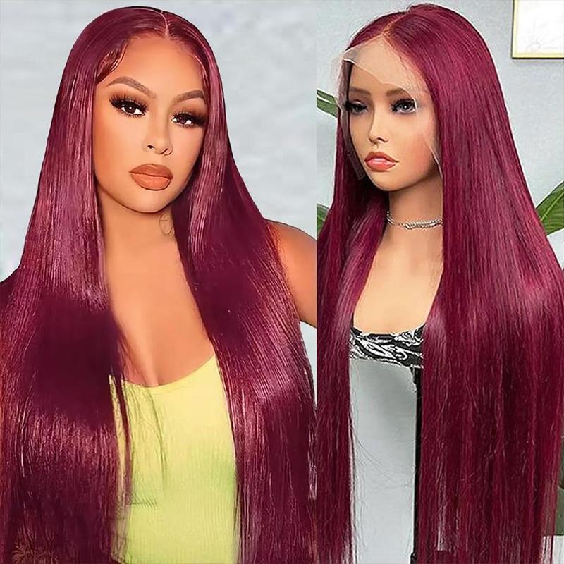 Burgundy 99J Lace Front Wig Straight 13x6 HD Lace Frontal Wig Human Hair For Women Pre Plucked Colored Lace Wig 180% Density