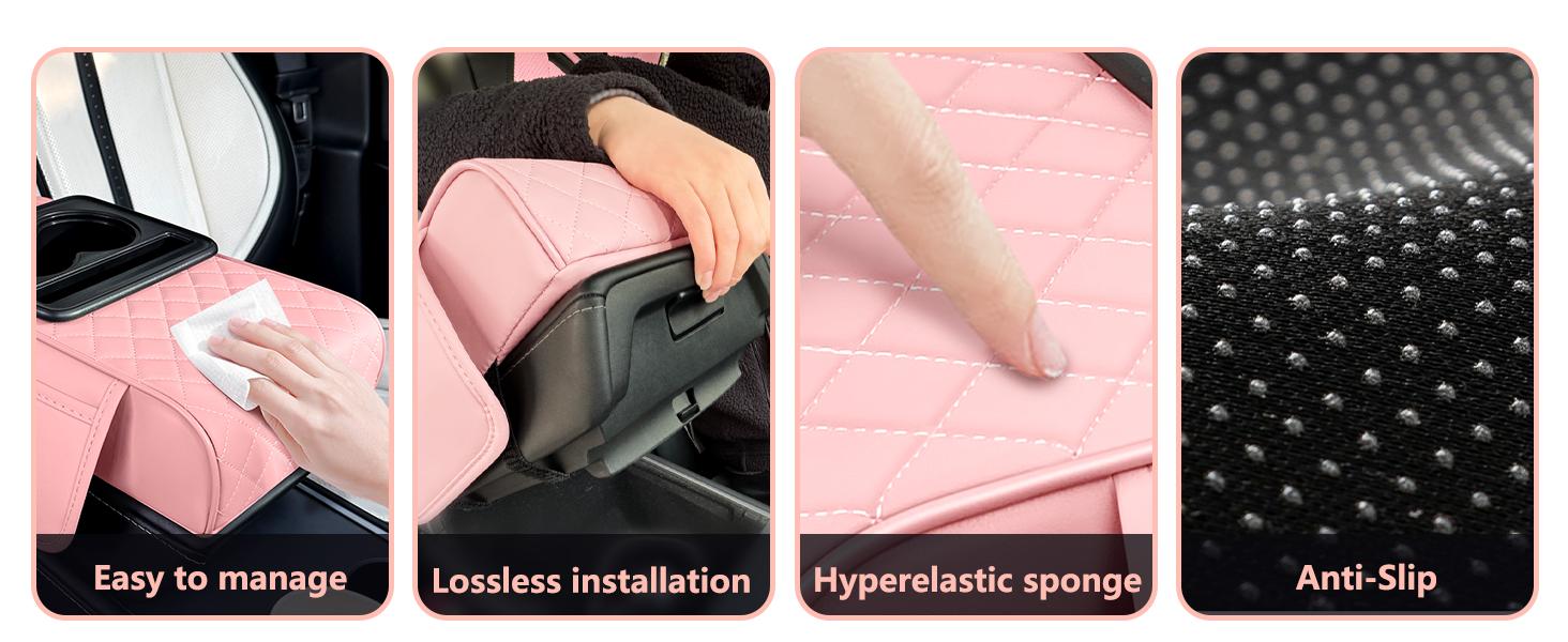 NS YOLO Premium PU Leather Car Armrest Pillow  Universal Center Console Cushion with Cup Holder, Phone Slot & Side Storage Bags, Ergonomic Design to Relieve Driving Fatigue, Available in 4 Stylish Colors