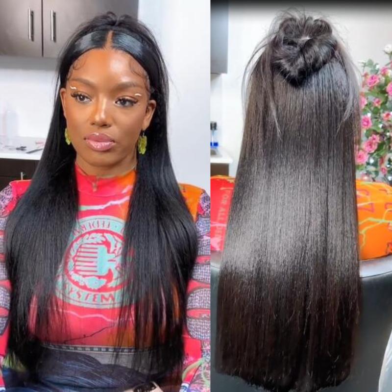 【Blend Natural】UNice Upgrade V Part Glueless Kinky Straight Human Hair Wig with Drawstring No Leave Out Beginner Friendly Easy to Install