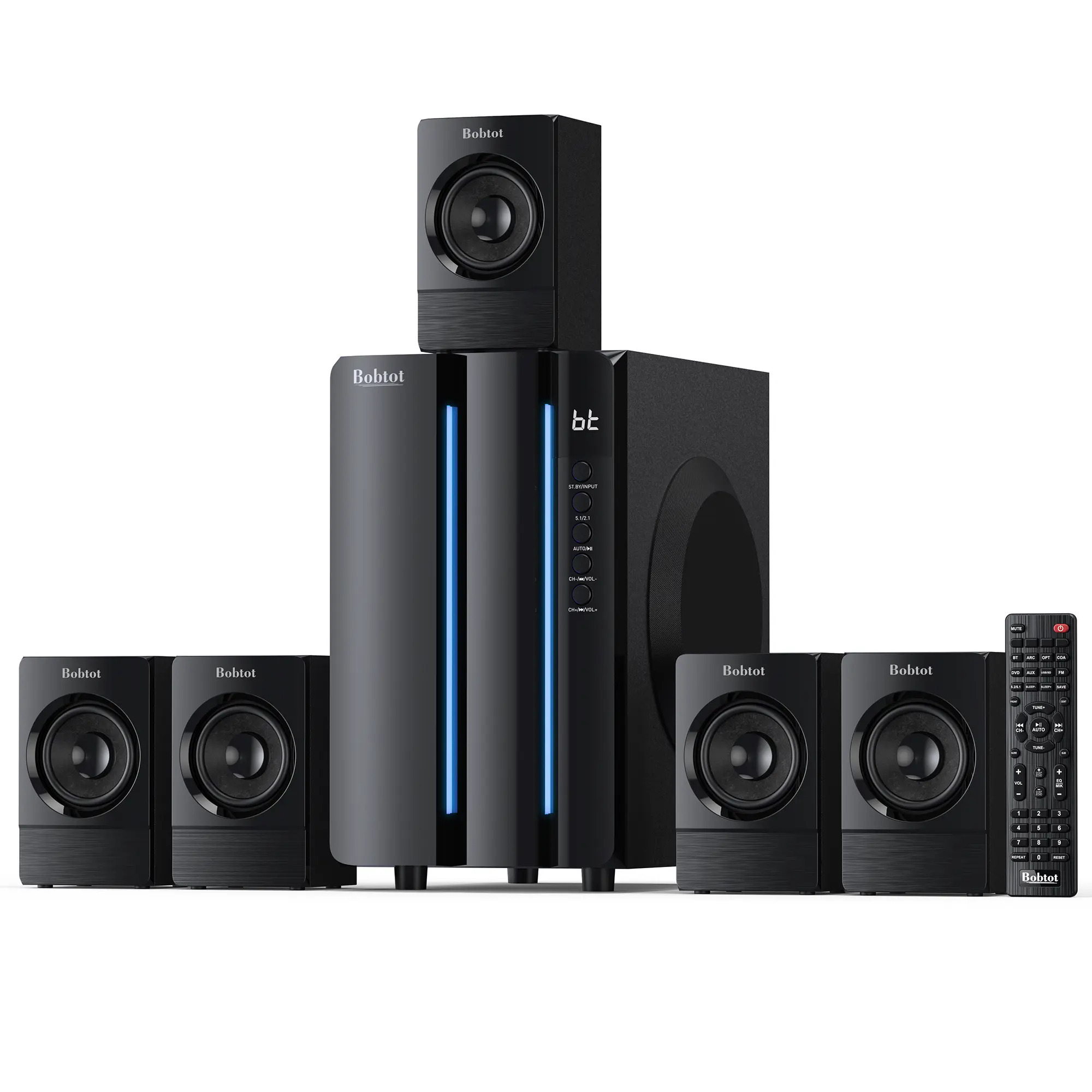 Bobtot 800W Surround Sound System - 6.5" HiFi Bass Subwoofer, Bluetooth Connectivity, Remote Control, Stereo Speakers, Amplifier for Home Entertainment & Cinema Use