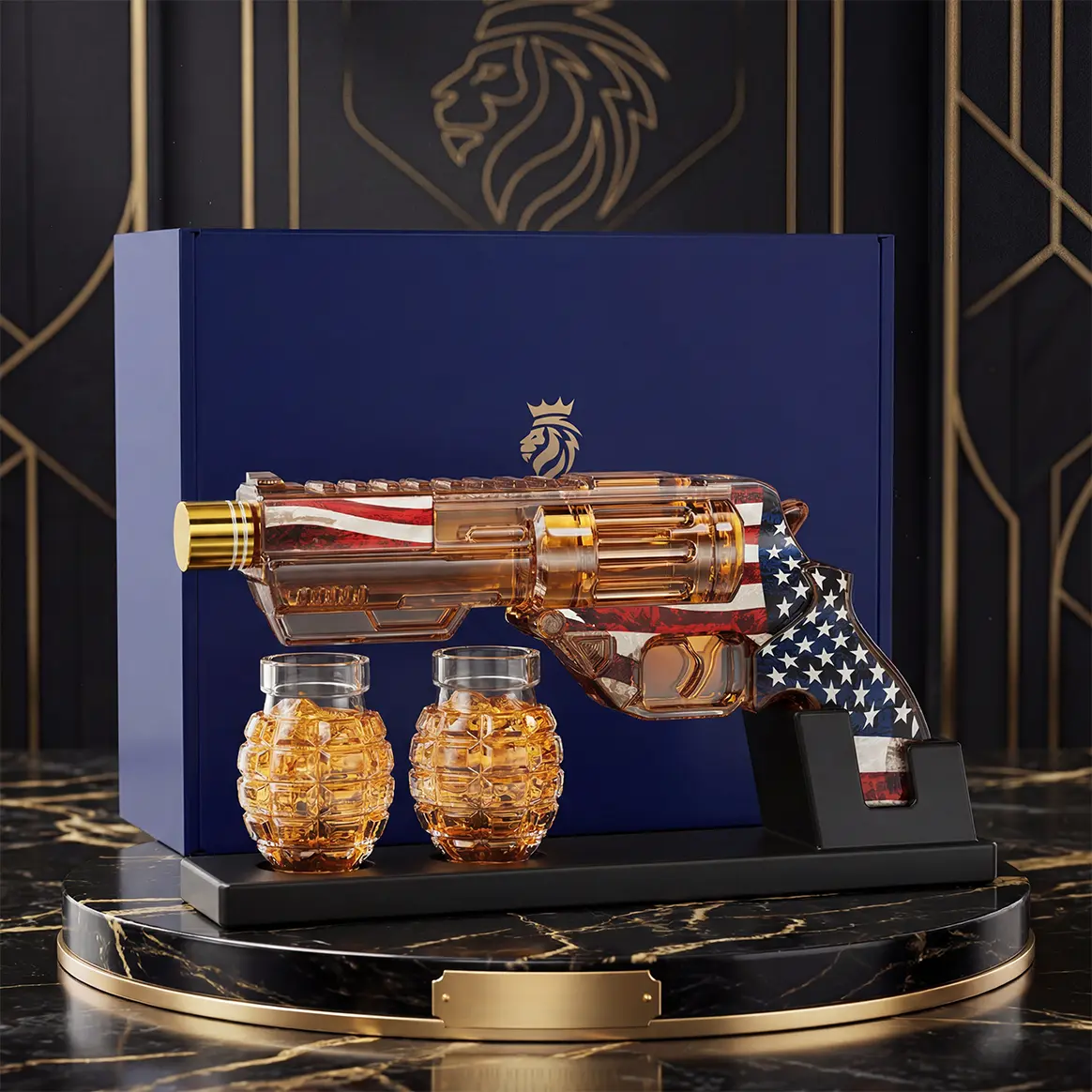 Man Cave Bar accessories, Gift for Men Dad, Kollea USA 250th Anniversary Whiskey Decanter Glassware Sets with Grenade Shot Bottles, Gifts for Brother Husband Boyfriend, Military Enthusiasts, Fun Anniversary Holiday Brithday Present Utensils