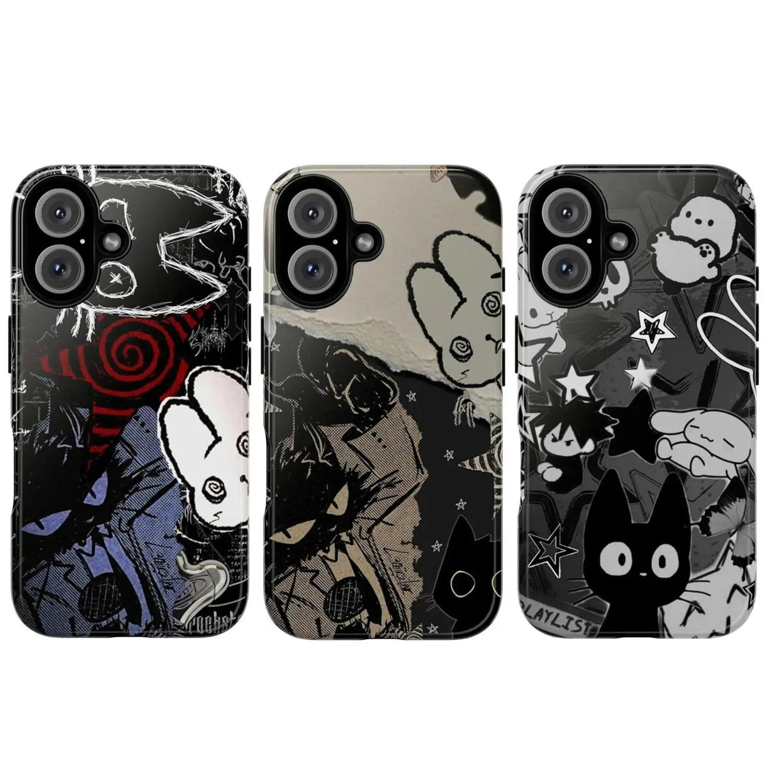 Women's Whimsical Black Cat Rubber-Polycarbonate iPhone Case - Custom Rugged Hard Shell Bumper, Protective Cover with Shockproof Resistance, Anti-Drop for iPhone Series 1-17 Pro Max (Goth Spooky Aesthetic) Smartphone Accessory
