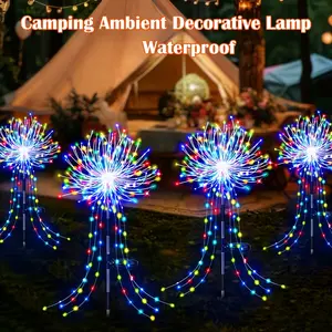 Outdoor solar fireworks lights, two-piece, four-piece, multi-color adjustable, 8-mode camping ambient lights, suitable for Halloween, Christmas, gardens, parties, courtyards, balconies, Valentine's Day decorations,