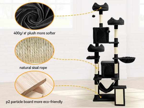 YITAHOME Tall Cat Tree Tower for Indoor Cats, 75in Multi-Level Cat Climbing Tower with Cat Condos, Top Perches, Hammock, Sisal Scratching Posts and Board, Kittens Play Activity Center YITAHOME Tall Cat Tree Tower for Indoor Cats, 75in Multi-Level Cat Climbing Tower with Cat Condos, Top Perches, Hammock, Sisal Scratching Posts and Board, Kittens Play Activity Center