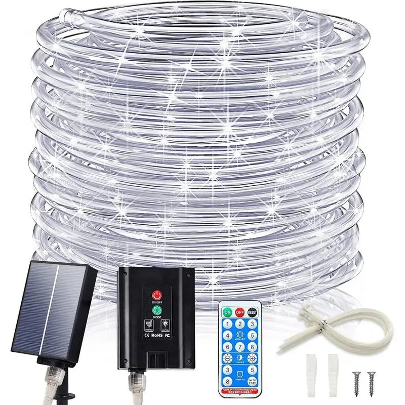 Solar Rope Lights, 33FT 100LED Outdoor Waterproof Solar Lights with Remote, IP67 String Light with Timing & 8 Modes for Garden Tree Pathway Yard Pool RV Christmas Decor