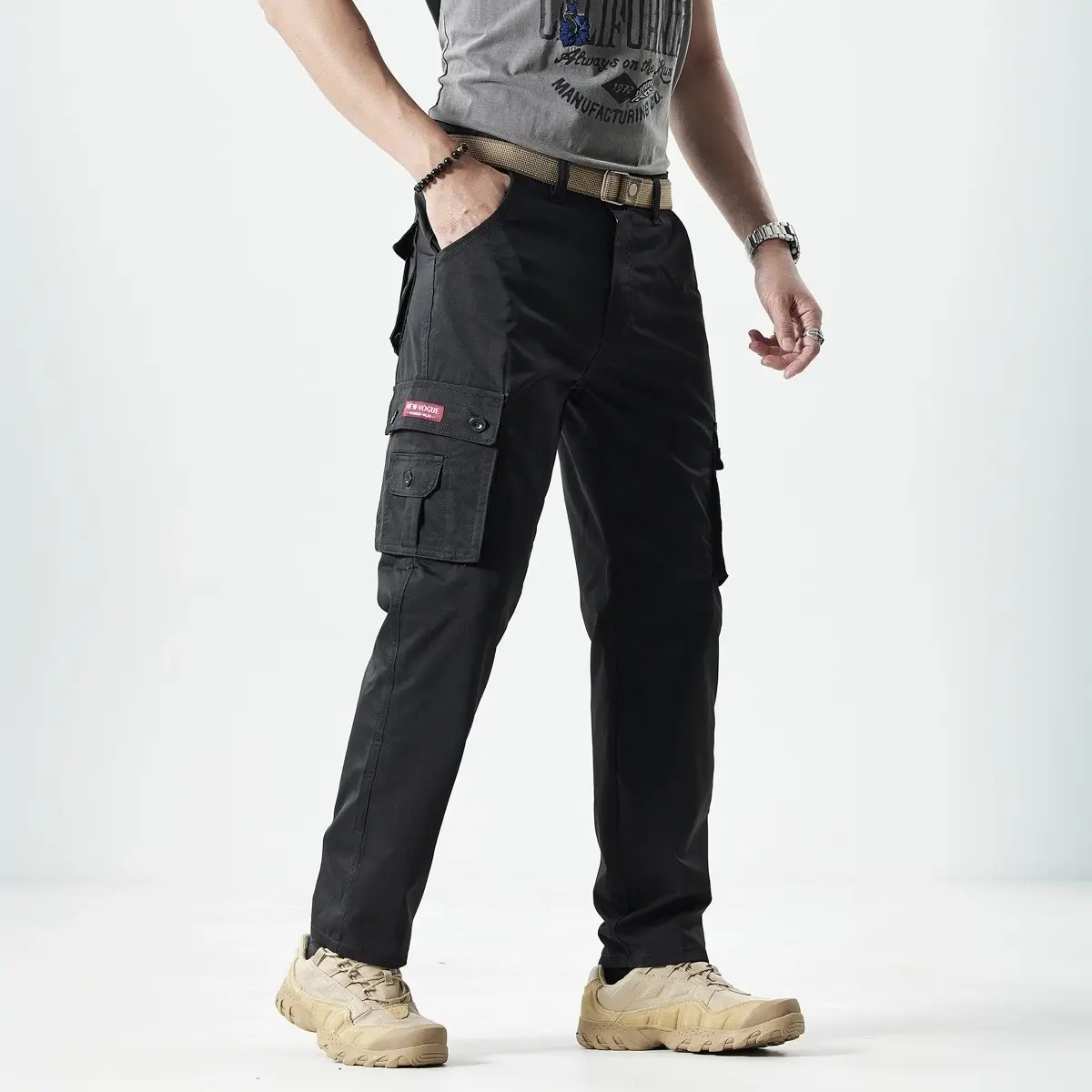 Men's Fitted Plain Solid-Color Straight-Leg Utility Khakis - Menswear Mens Clothing, Multiple Pockets Casual Comfy Trouser, Below-Ankle All-Seasons Holiday Bottoms, Ideal Father's Day Gift Pants,clothes for back to school,first day of school outfits