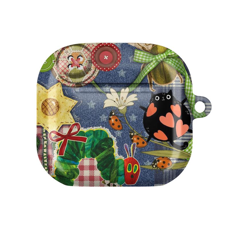 Hungry Caterpillar Gadget Case – Whimsical Patchwork Design with Fruits, Bugs & Buttons, AirPods Pro 2 1 Gen 3 2 1