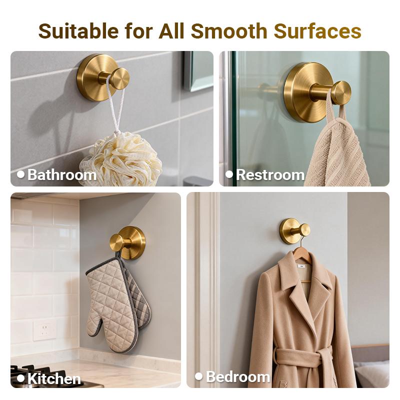 Upgraded Stainless Steel Suction Cup Hooks - Metal Towel Hooks for Bathroom, Window Mirrors, Wreath Hanger for Front Door, Perfect for Hanging Towels and More