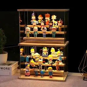 Large Acrylic Display Cabinet with LED Lights, Multi-Compartment Dustproof Storage Box, Stepped Shelves Transparent Case for Dolls, Action Figures & Collectibles
