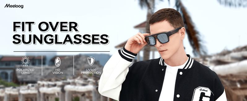 Meeloog Polarized Fit Over Sunglasses for Men & Women,Outdoor Fashion Rectangular Aviator Style, Lightweight & Flexible TR90 Frame, UV Protection Sunglasses Over Glasses ST0081 Functionality Coating Lens