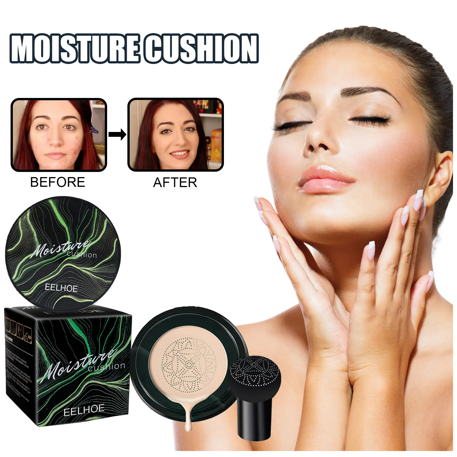 Moisture Cushion - Hydrating Foundation for Smooth & Radiant Skin - Before & After Results - Perfect for Daily Use