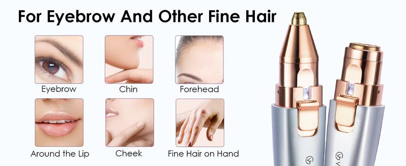 Eyebrow Facial Trimmer: 2 in1 Rechargeable Facial Hair Removal and Eyebrow Electric Shaver - Face Lips Body Painless Facial Razor Daily Comfort