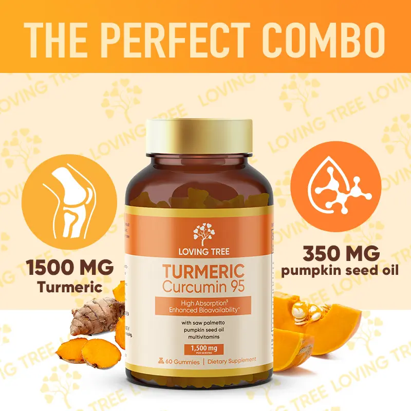 Loving Tree Turmeric Gummies | 95% Curcuminoids with Black Pepper & Pumpkin Seed Oil for Ultimate Absorption, Joint Support Supplement