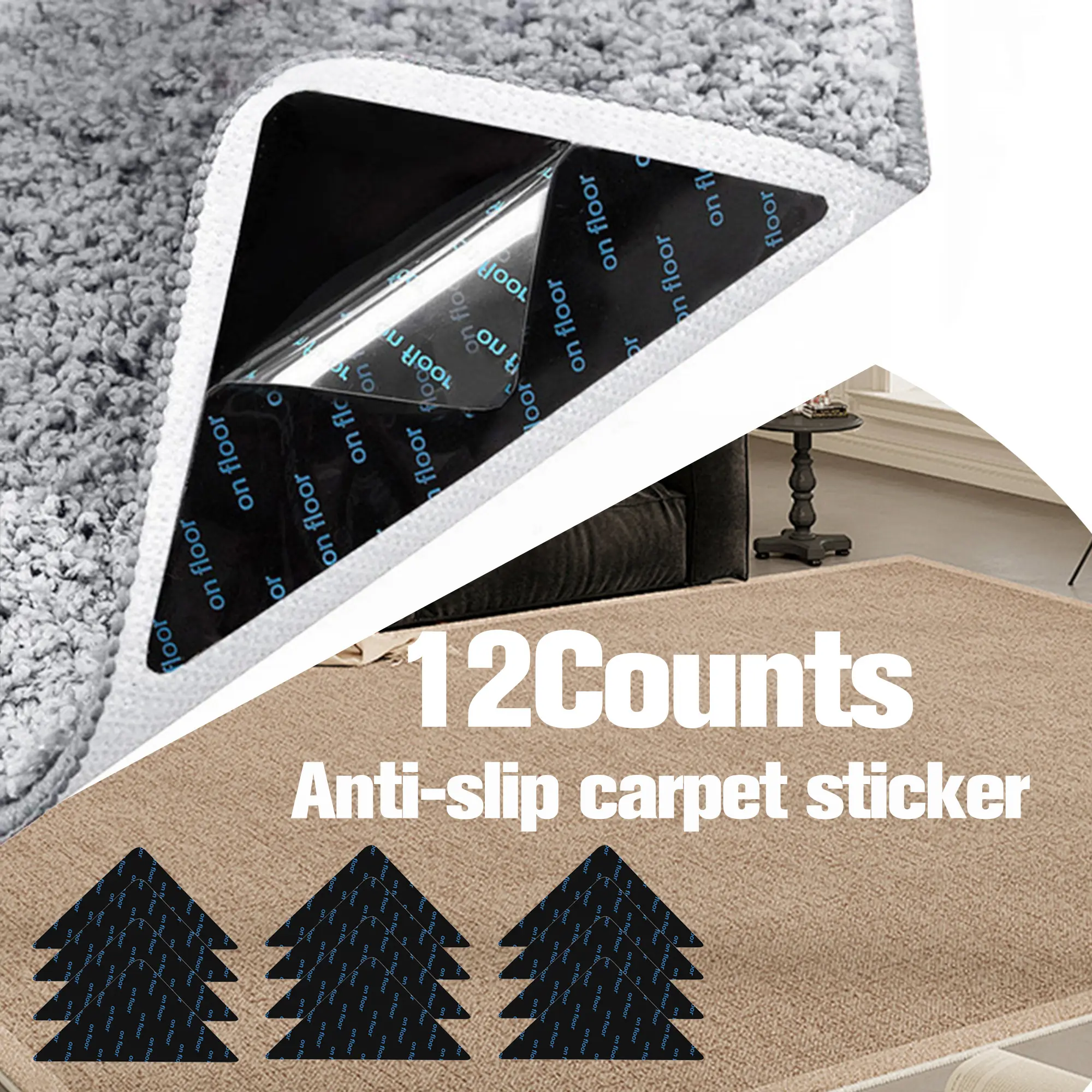 12 Counts Rug Tape, Double-Sided Adhesive, Keeps Corners Flat, Prevents Sliding, Reusable Rug Pads 12 Counts Rug Tape, Double-Sided Adhesive, Keeps Corners Flat, Prevents Sliding, Reusable Rug Pads