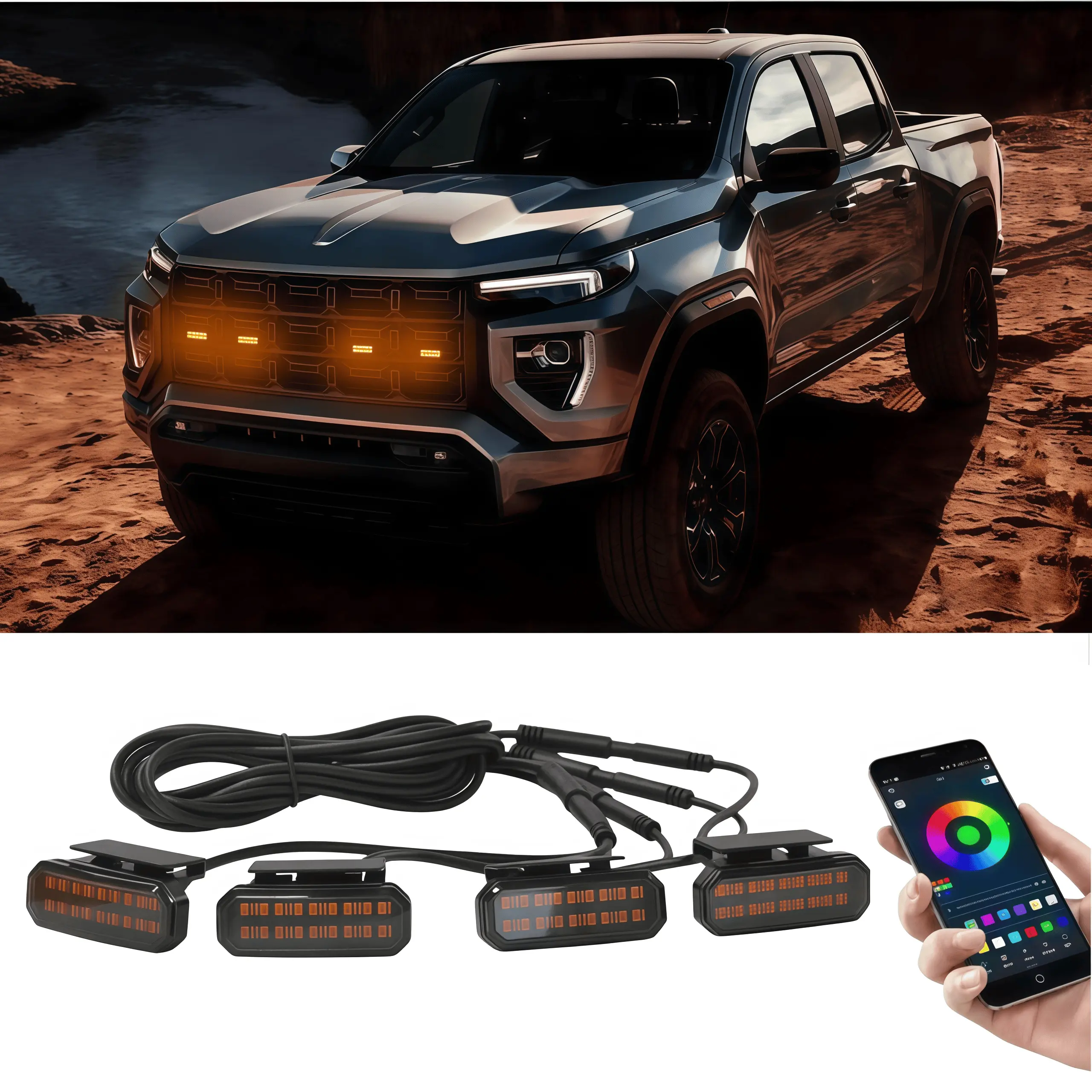 12V LED Front Grille Light for GMC Canyon Pickup, Offroad Car Daytime Running Light, Wheel Eyebrow Lamp, Enhances Visibility, Adds Unique Look, Led Light