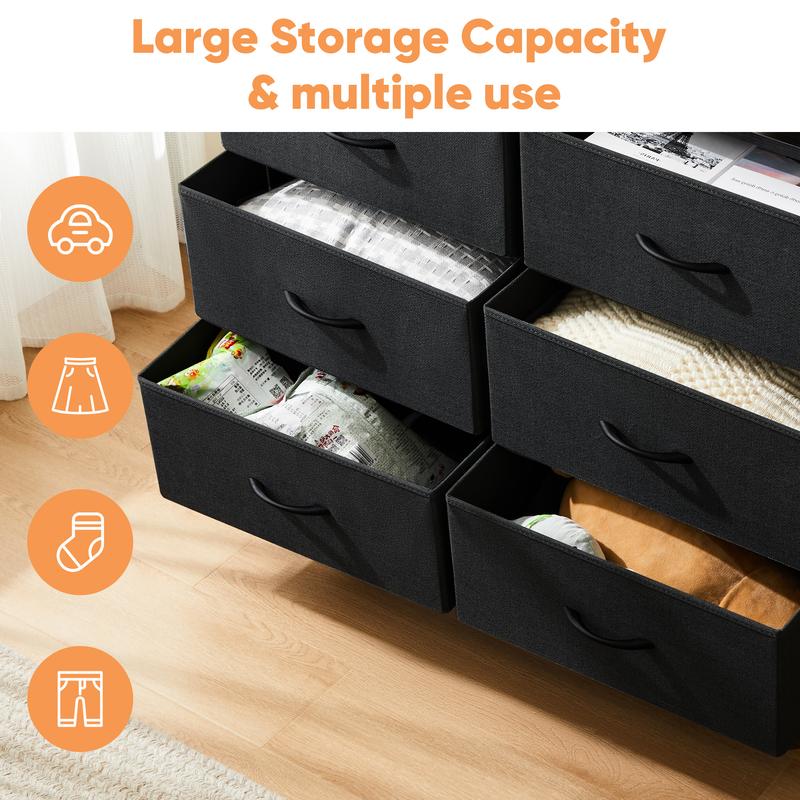 Dresser for Bedroom with 8 Fabric Drawers, Tall Chest Organizer Units for Clothing, Closet, Kidsroom, Storage Tower with Cabinet, Metal Frame, Wooden Top, Lightweight Nursery Furniture