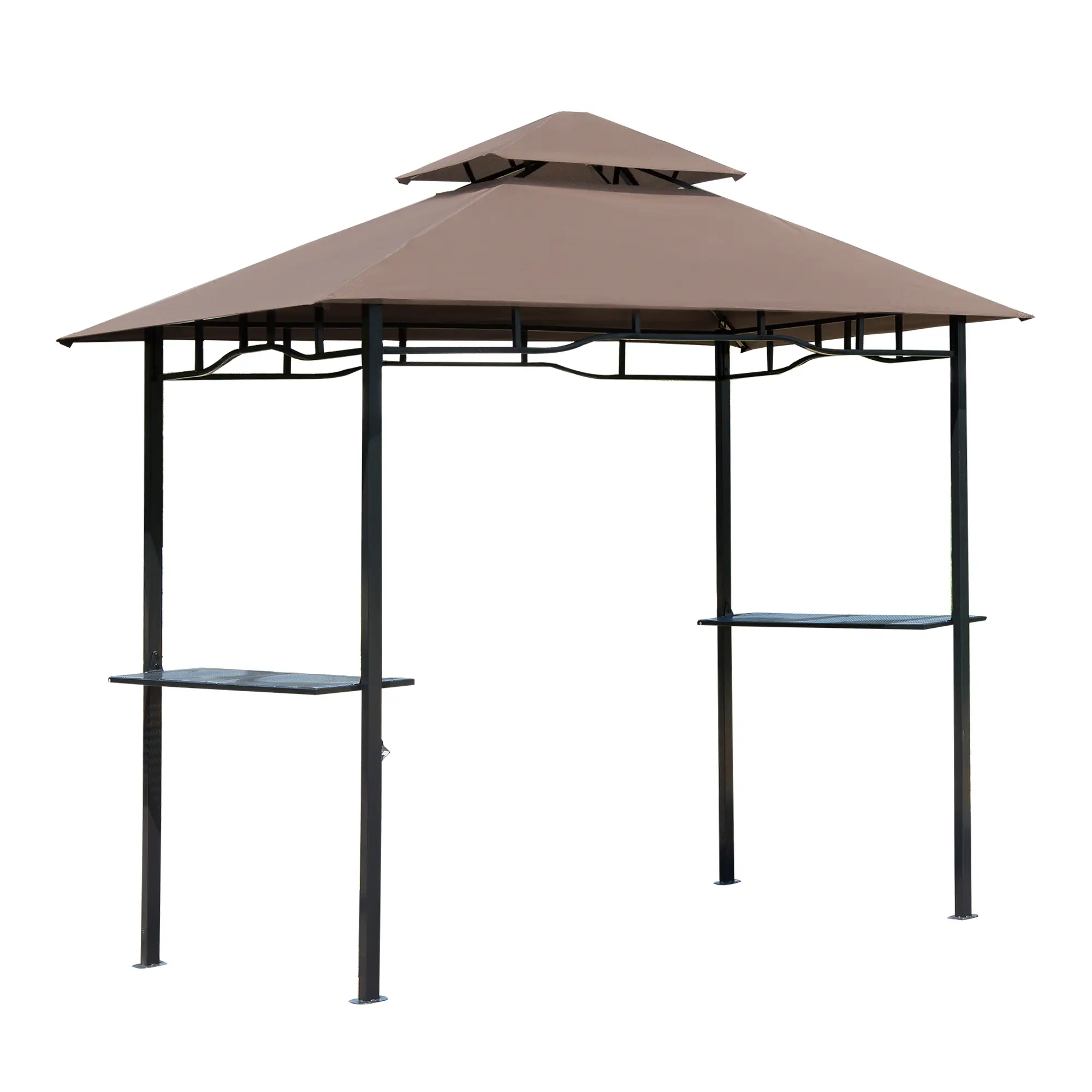 Outsunny 8x5 Feet Functional Grill Gazebo with Double Roof, Metal Frame Mesh Canopy, 2 Side Shelves, Outdoor Canopy Shelter Steel Tent for Patio Yard Garden