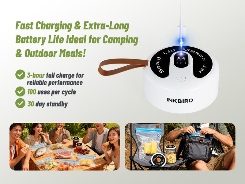 INKBIRD Compact Vacuum Sealer Handheld Portable with 60Kpa Suction Includes 4 Mason Jar Lids 2 Food Bags & 2 Wine Stoppers Rechargeable Design-TikTokShopHolidayHaul