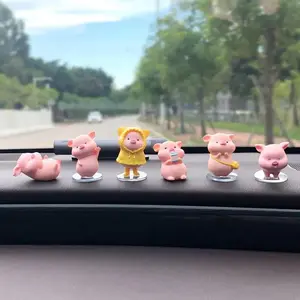 6PCS Piggy Figures Car Dashboard Decoration Cute Pig with Balloon Toy Car Interior Doll Ornament Pink Pig Cake Toppers Fairy Garden Miniature Figurines Collection for Home Office Desk Party Decor A