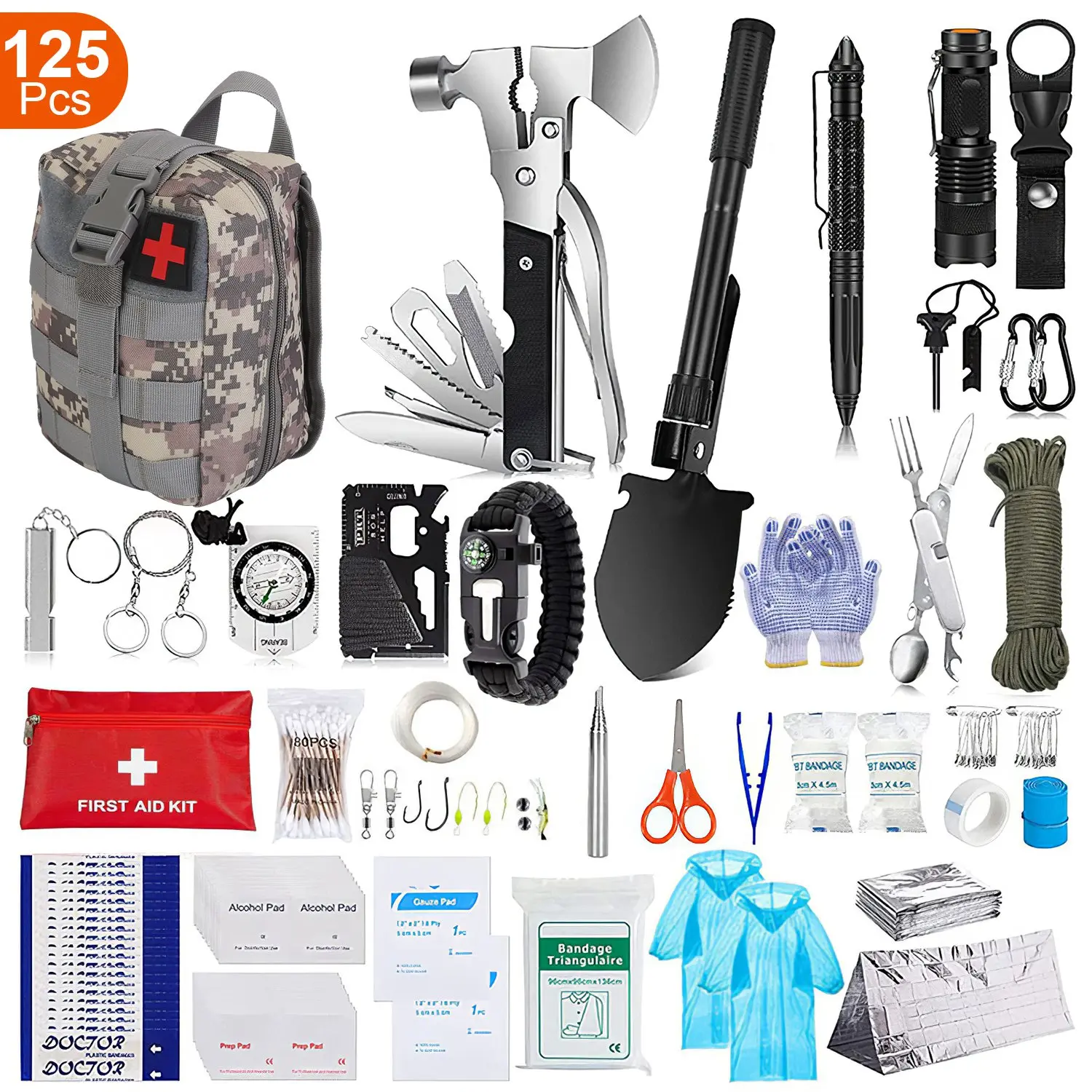 Emergency Survival Kit 125Pcs Professional Tactical Tools EDC Tool First Aid Supplies for Outdoor Camping Hiking