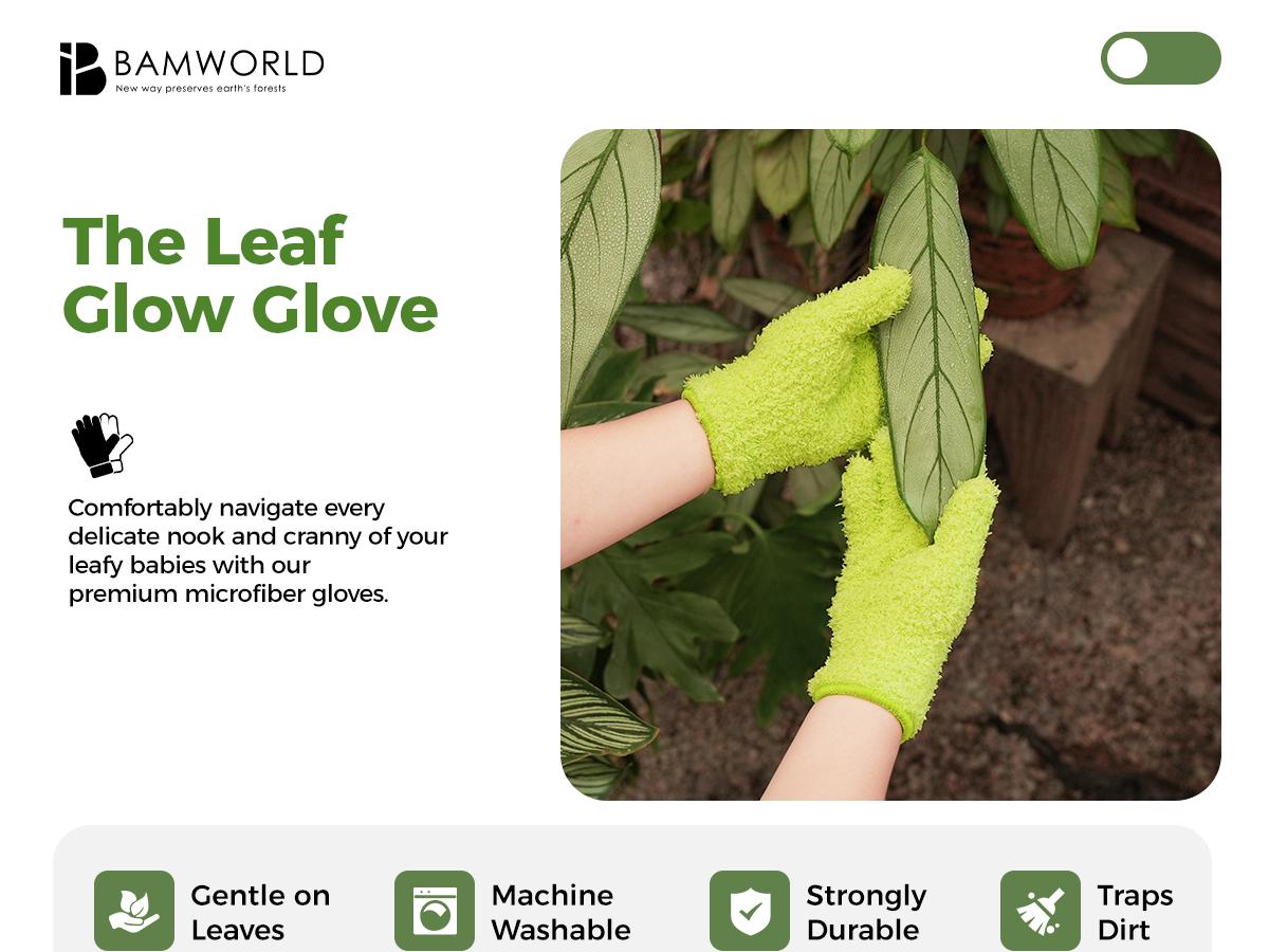 Bamworld Soft Microfiber Plant Dusting Gloves for Indoor & Outdoor Plants Reusable Washable Leaf Cleaning Mitt for Houseplants & Gardening Green