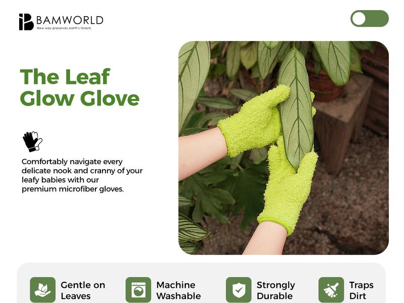 Bamworld Soft Microfiber Plant Dusting Gloves for Indoor & Outdoor Plants Reusable Washable Leaf Cleaning Mitt for Houseplants & Gardening Green
