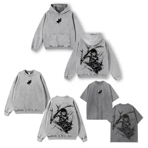 Attack On Titan AOT Levi Ackerman Oversized Double 2 Sided Graphic T-Shirt, Hoodies, Sweatshirt Acid Washed, Sustainable US Cotton, vintage shirts Tshirt Fabric Menswear Top