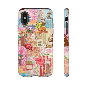 Colorful Collage Monkey Phone Case, Curious Georgee Protective Cover, Cute Cartoon & Floral Aesthetic Design for ip and ss, Accessories, Shell