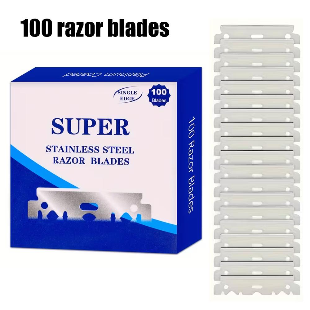100pcs Stainless Steel Half-Edge Razor Blades for Haircuts - Vintage Manual Shaving Tools, Professional Barber Supplies