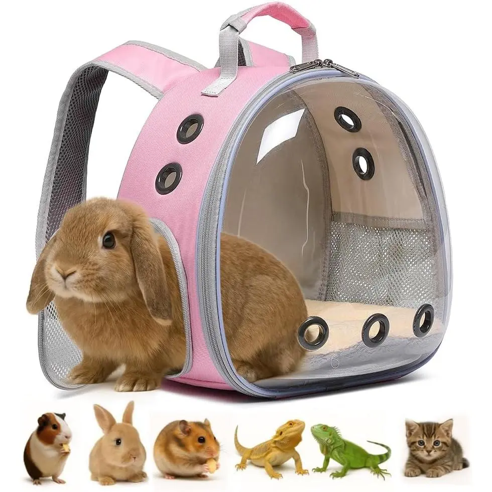 Bunny Carrier, Guinea Pig Carrier,Small  Carrier Backpack for ,Bearded Dragon, Lizard,Hamster,Kitten. Breathable Pet Travel Cage Bag ()
