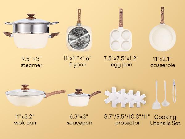 17 Pcs Nonstick Pots and Pans, Non-toxic Kitchen Cooking Set with Stay-Cool Handles