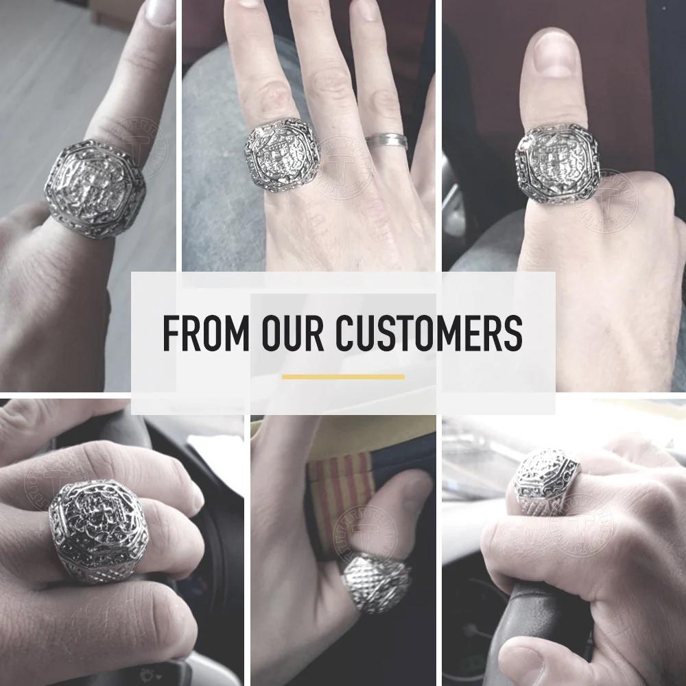 316L Stainless Steel Men's Rock N Roll Ring with Carved Cross Crown Fashion Jewelry Gift