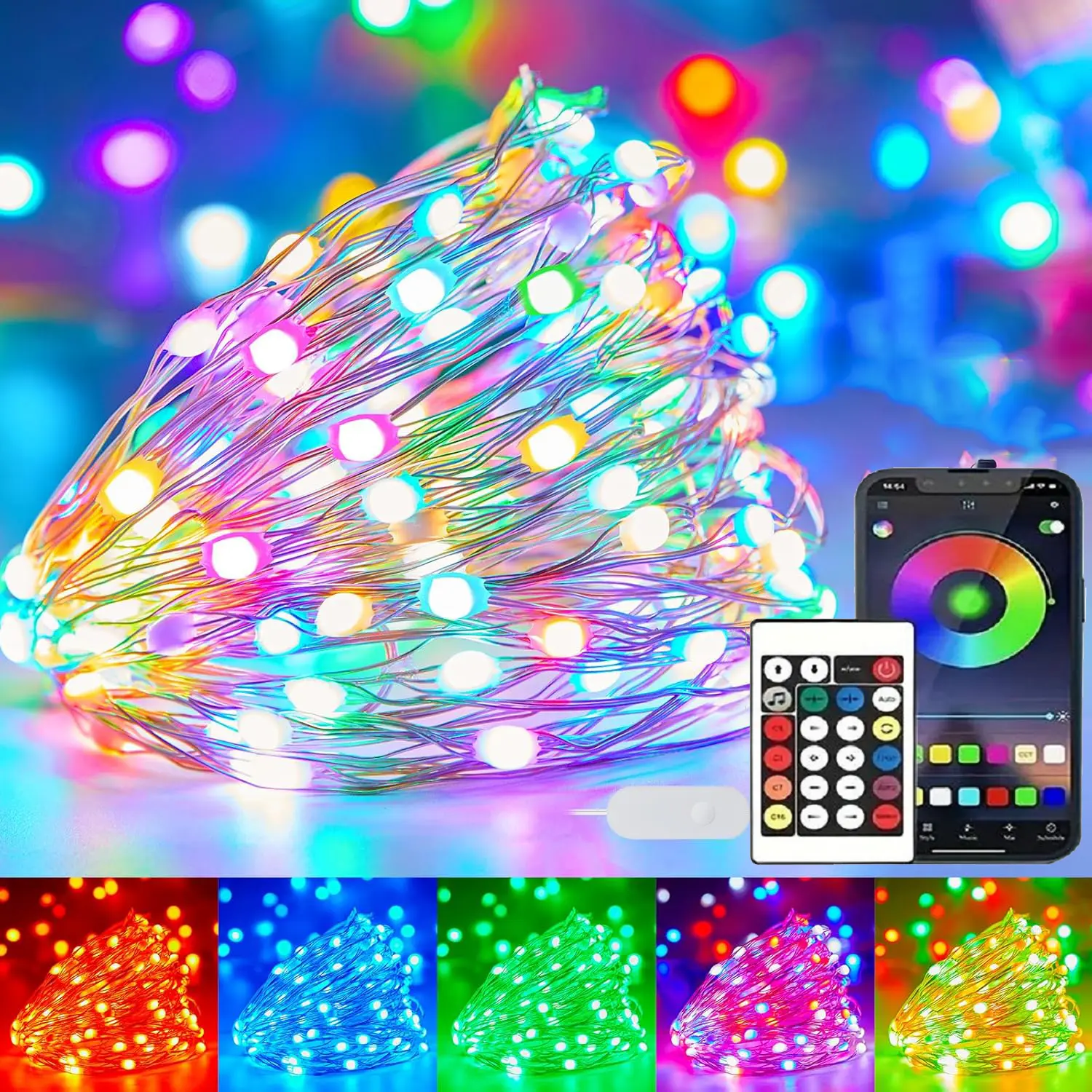 Christmas Fairy Lights with APP & Remote 16/32/65ft Changing Fairy Lights, USB Powered App Music Sync Color Changing Twinkle Light Indoor Starry Light