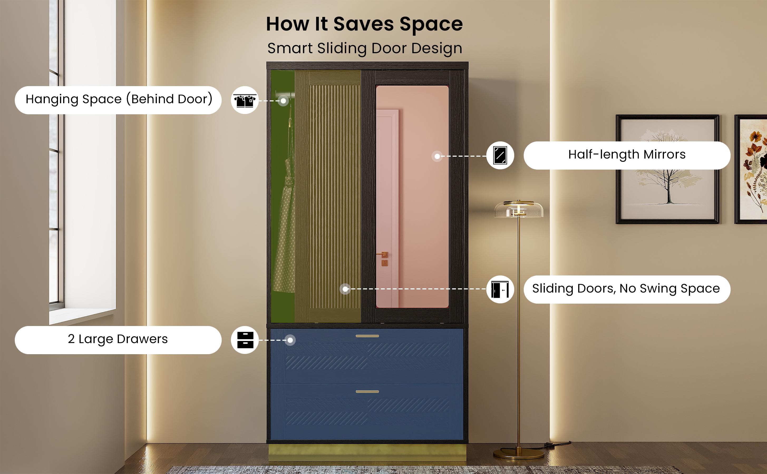 ANCTOR 71" Modern Armoire Wardrobe Closet with Mirror, 2-Door Tall Wardrobe Closet with Sliding Doors 2 Large Drawers Hanging Rod Anti-Tip Kit Freestanding Closets for Bedroom, Apartment, Cloak Room ANCTOR 71" Modern Armoire Wardrobe Closet with Mirror, 2-Door Tall Wardrobe Closet with Sliding Doors 2 Large Drawers Hanging Rod Anti-Tip Kit Freestanding Closets for Bedroom, Apartment, Cloak Room