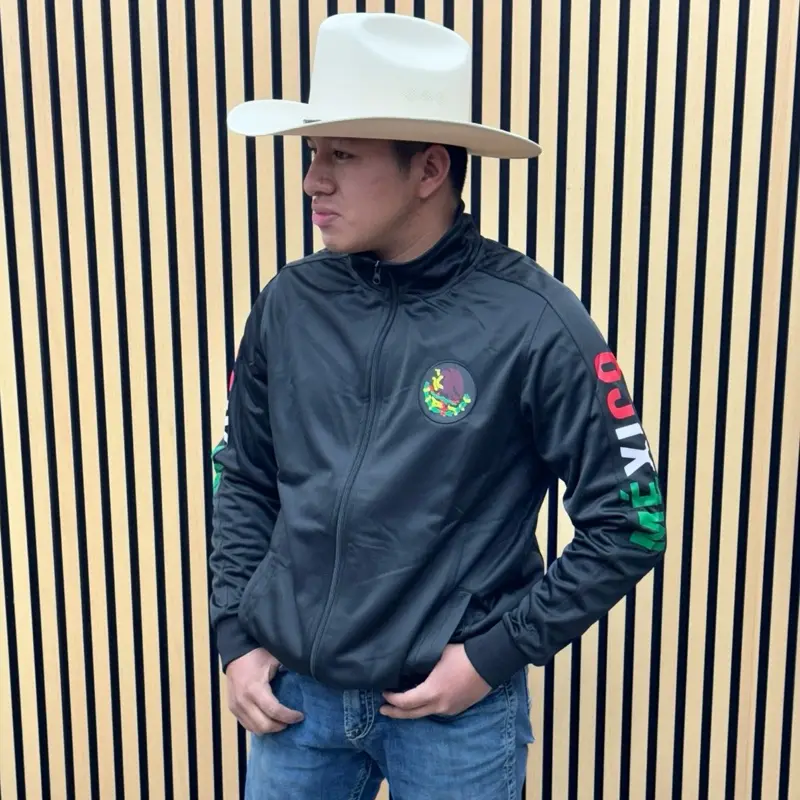 Sudaderas Mens Sport Best Fashions 68808 Logo Mexico Black Track Jacket with Embroidered Sleeve Detail