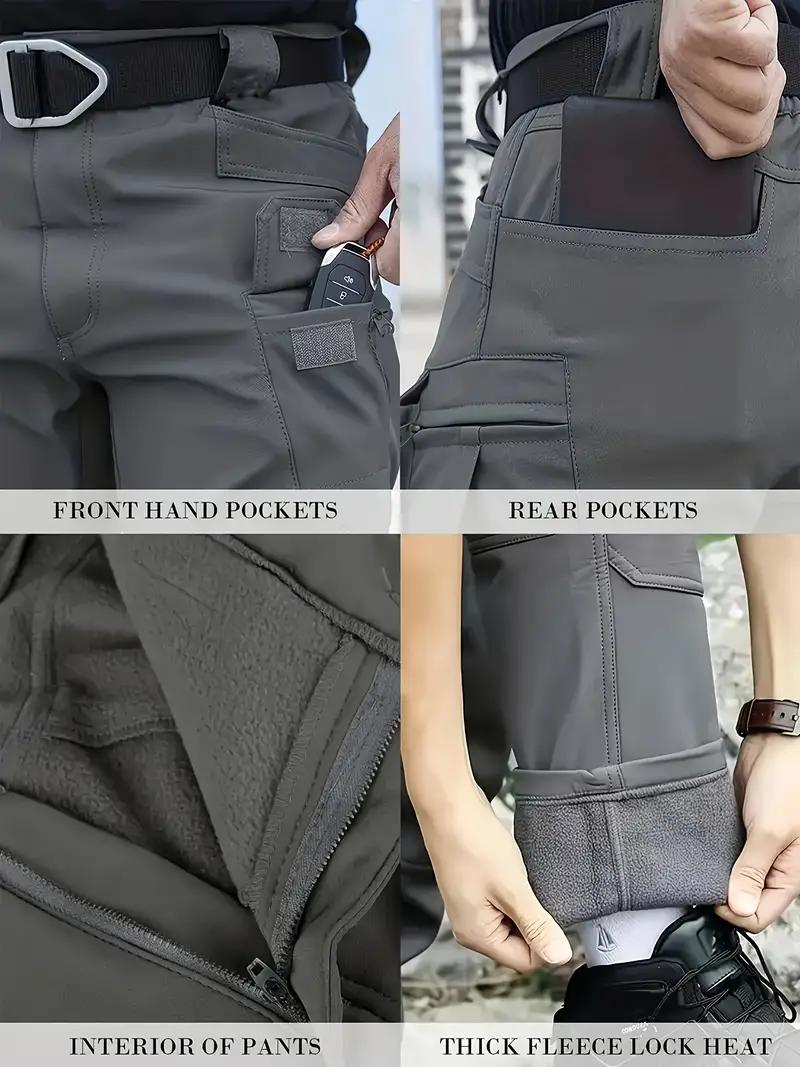 2pcs Set Men's Heavy-Duty -Lined Winter Pants - Thickened Windproof Tactical Work Trousers with 10+ Pockets, Straight-Leg Fit for Hunting, Camping, Hiking & Outdoor Gear - Cold-Resistant Multi-Pocket Pants (Machine Washable) Workwear Plain
