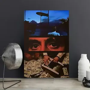 1PC Framed Painting Scarface Canvas Print Poster Classic Gangster Movie Art Mural Decoration Unique Creative Wall Art Decoration for Living Room, Bedroom, Office, Dining Room, Artwork, Perfect Gift and Decoration, Ornaments, Decor, Decoration Artistic