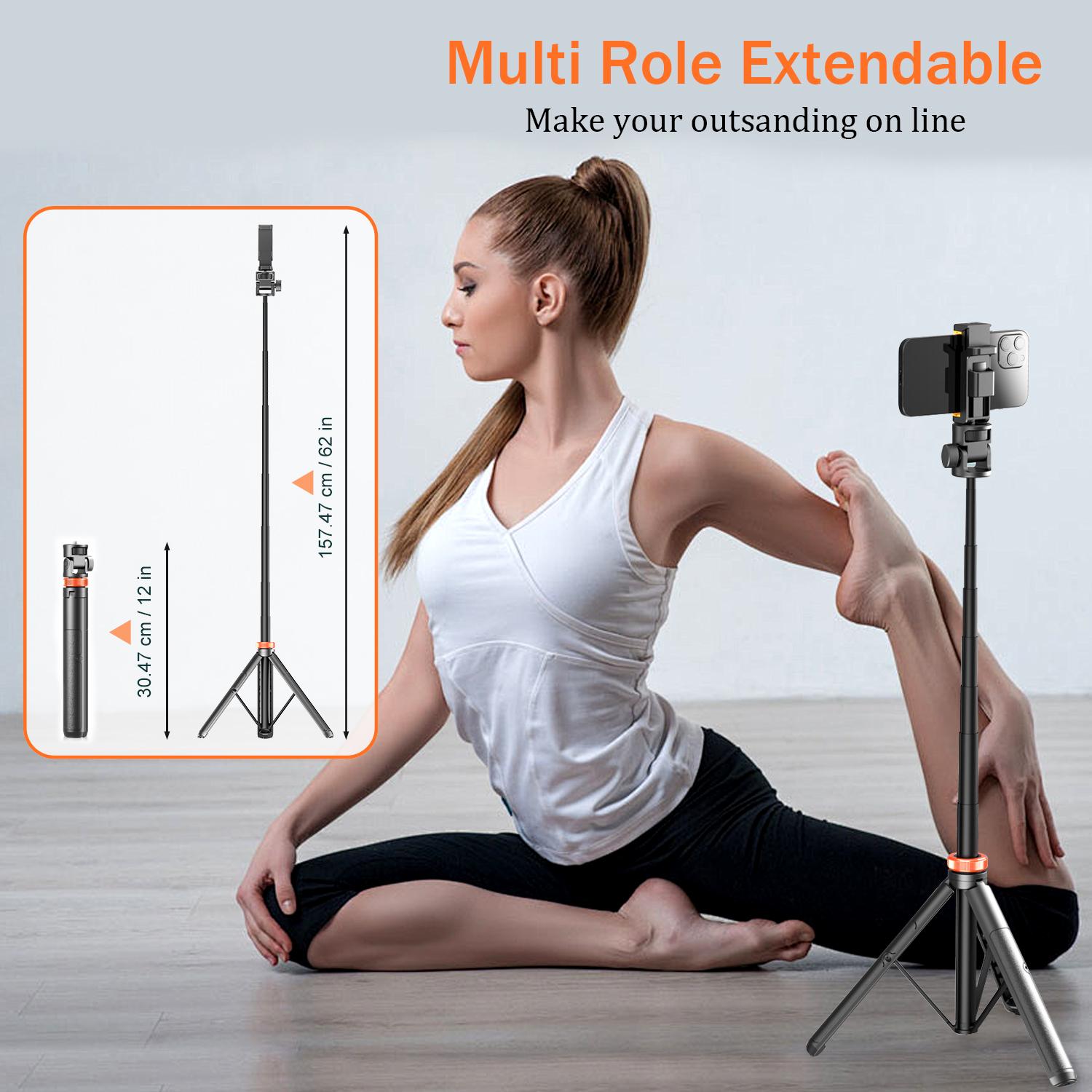 61-Inch Professional Phone Tripod cum Selfie Stick with Remote Control Upgraded Stabilized Stand Compatible with iPhone 16/15/14/13 and Android Devices Travel-Ready Construction