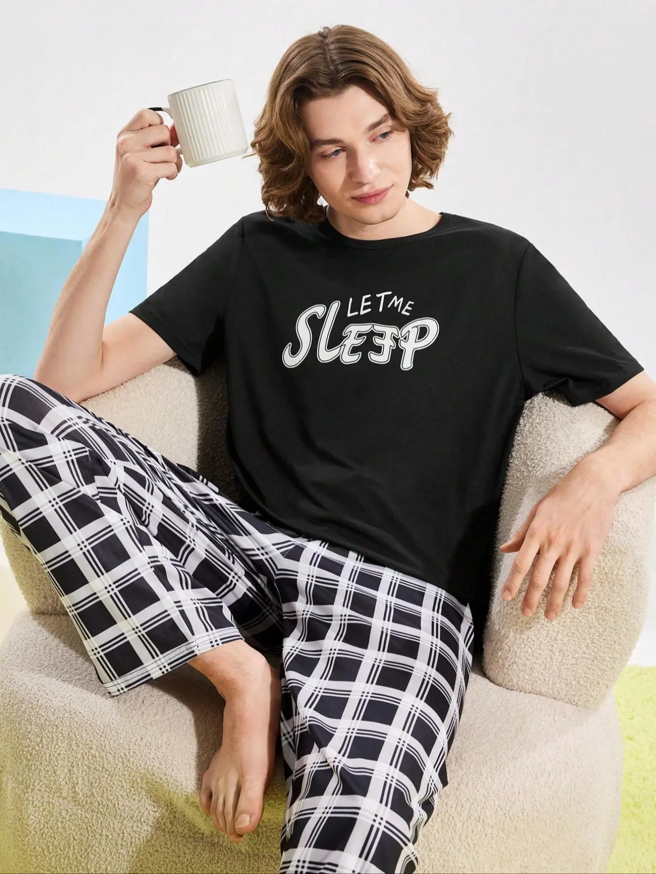 Men's Letter Print Round Neck Pajama Tee, Regular Fit Casual Comfy Short Sleeve T-shirt for Daily Wear, Men's Sleepwear for All Seasons
