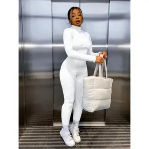 Women's Solid Color Tight Turtleneck Long-sleeved Jumpsuit in Polyester and Spandex Medium for Casual Wear Womenswear Bodysuit