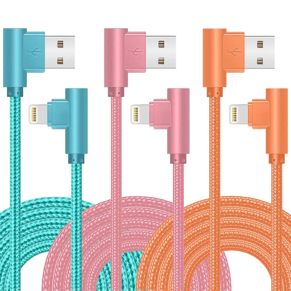 APFEN 3-Pack Tangle-Free Nylon Braided Long Charger Cables - 10FT 90° L-Shape, 60W Speed Fast Charging, 2.4A, Dual USB-C & MFi Lightning Compatible, Durable Mobile Phone Accessory for iPhone 17/16/15/14/13/12/11, Gaming Use,back to school