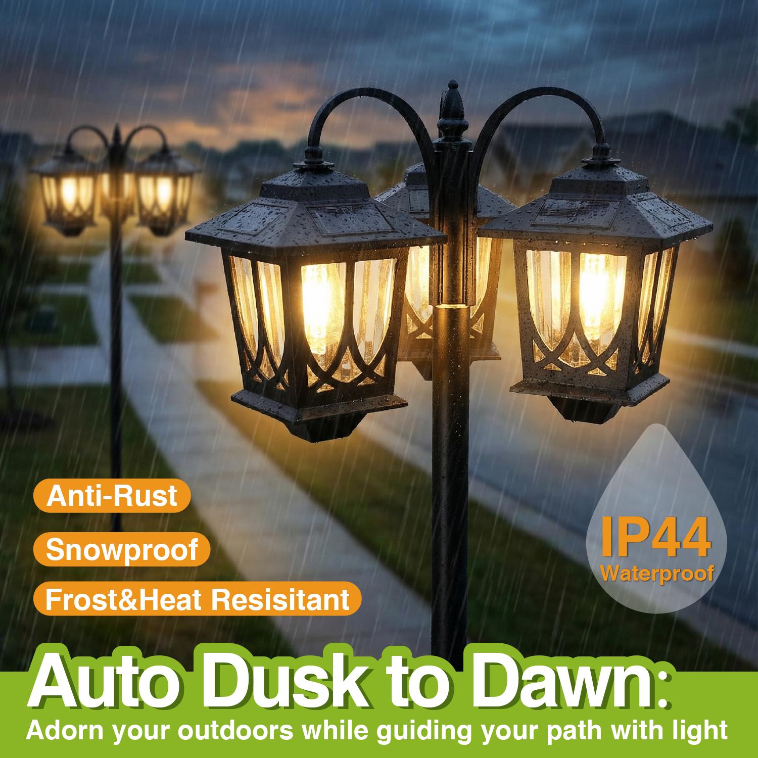Hoodink Outdoor Solar Lamp Post Lights 3-Head Waterproof 60 Lumens for Garden Lawn Pathway Yard Front Back Door 73 Inch Solar Powerd Decoration Hoodink Outdoor Solar Lamp Post Lights 3-Head Waterproof 60 Lumens for Garden Lawn Pathway Yard Front Back Door 73 Inch Solar Powerd Decoration