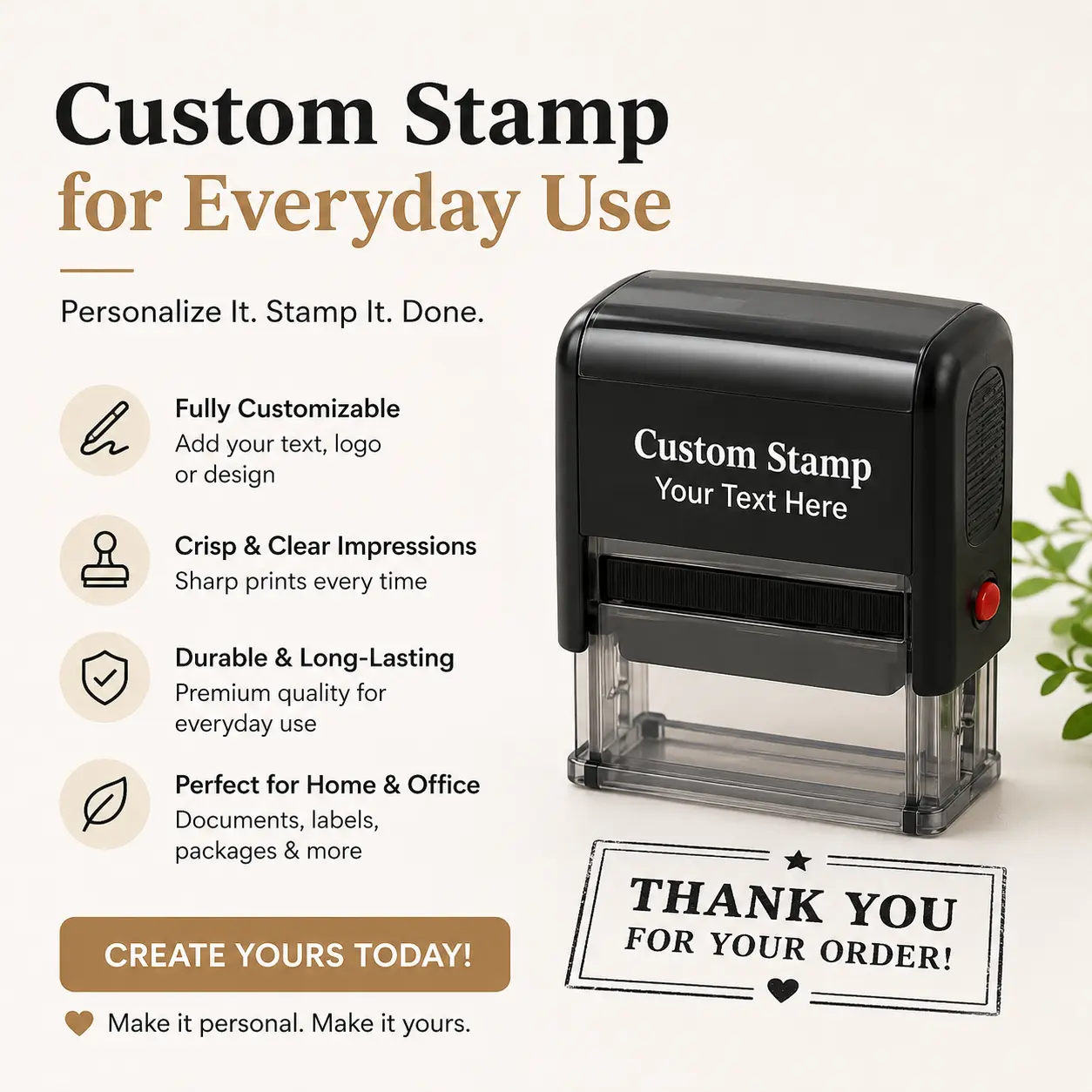 Custom Self-Inking Stamp Personalized Text Logo Stamp for Small Business Packaging Labels Envelopes Office Home Use