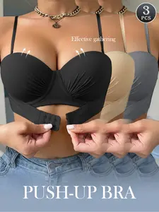 MImilemon Front Closure Push-Up Bra, Removable Straps, Everyday Wear Womenswear Push Up Padded Supportive Bra